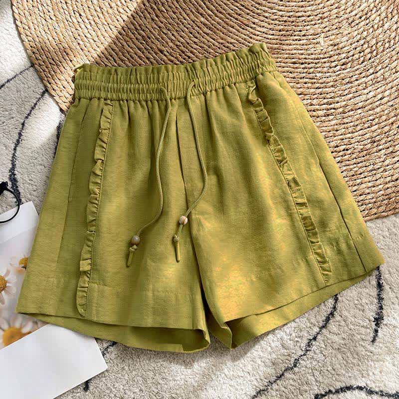 Buddha Stones Sommerliche Damen-Shorts mit Kordelzug, Rüschen, elastischem Bund und Taschen - Olivgrün - US 8-10, UK/AU 12-14, EU 40-42 (2XL) - image 0