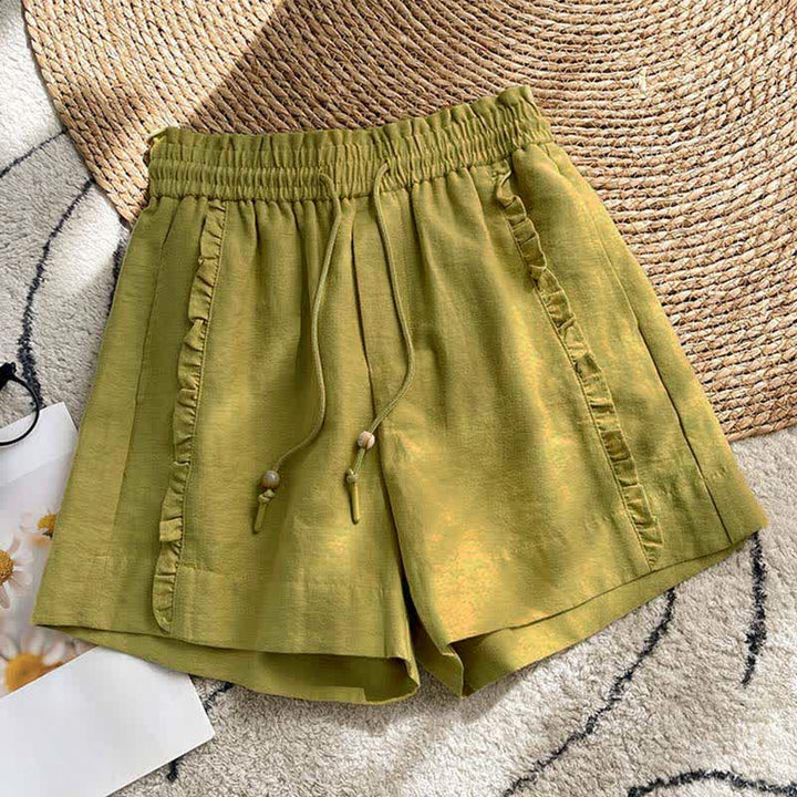 Buddha Stones Sommerliche Damen-Shorts mit Kordelzug, Rüschen, elastischem Bund und Taschen - Olivgrün - US 8-10, UK/AU 12-14, EU 40-42 (2XL) - image 0