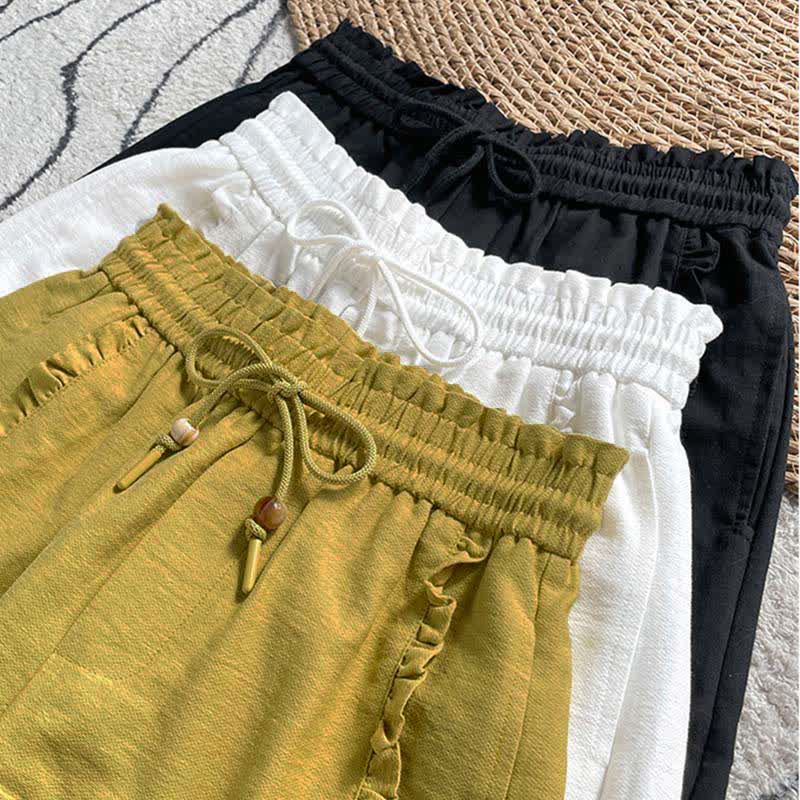 Buddha Stones Sommerliche Damen-Shorts mit Kordelzug, Rüschen, elastischem Bund und Taschen - image 28