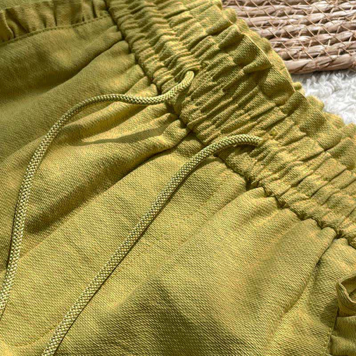 Buddha Stones Sommerliche Damen-Shorts mit Kordelzug, Rüschen, elastischem Bund und Taschen - image 2