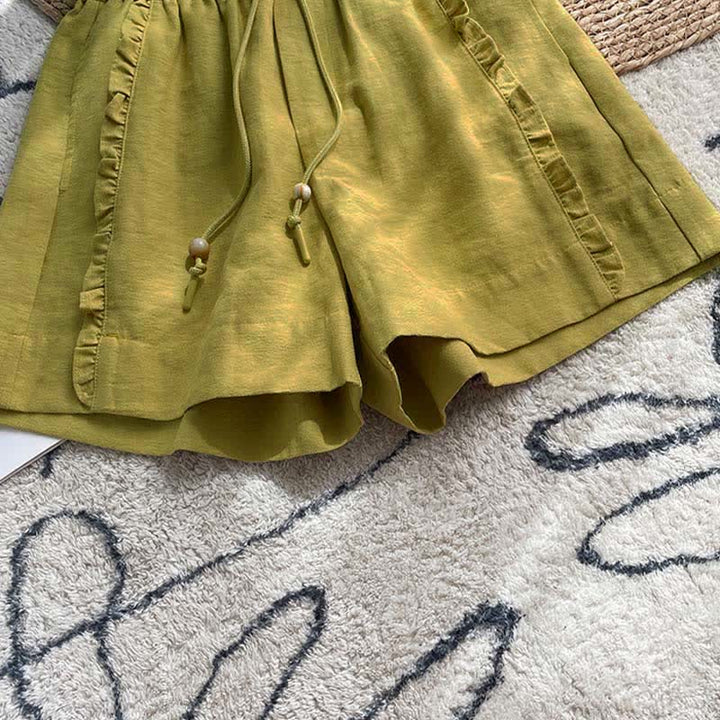 Buddha Stones Sommerliche Damen-Shorts mit Kordelzug, Rüschen, elastischem Bund und Taschen - image 6