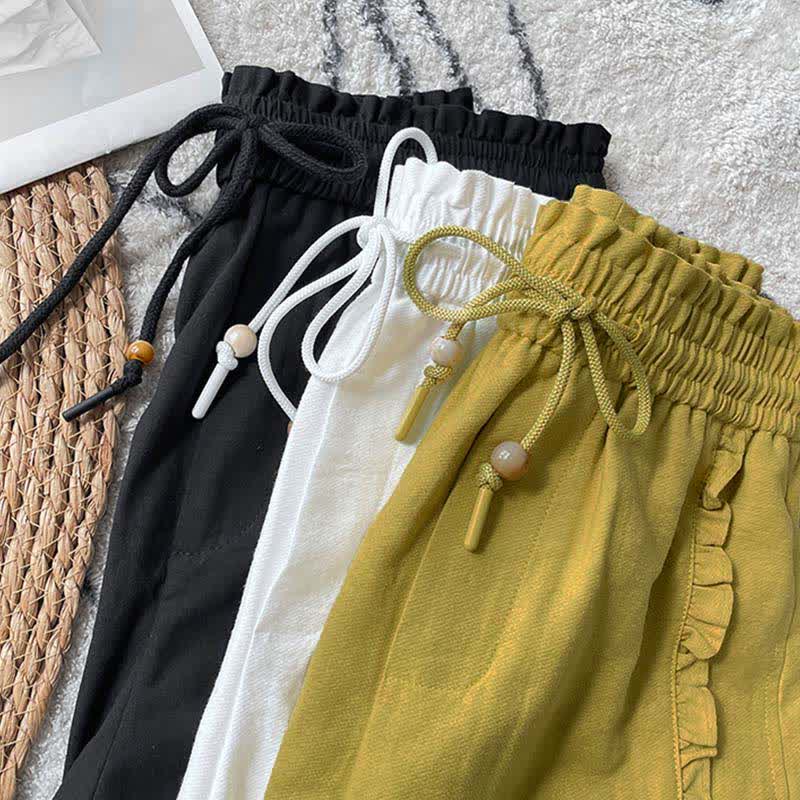 Buddha Stones Sommerliche Damen-Shorts mit Kordelzug, Rüschen, elastischem Bund und Taschen - image 29
