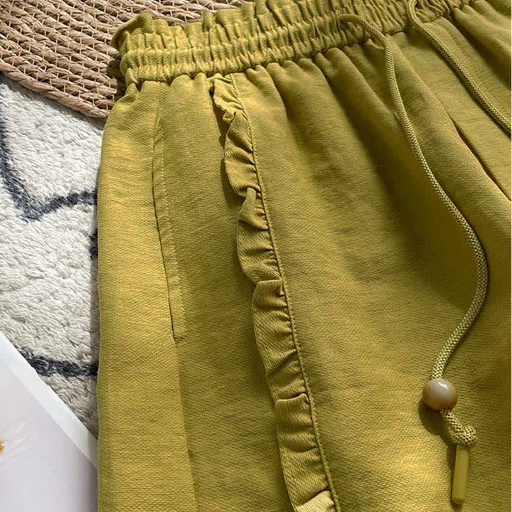 Buddha Stones Sommerliche Damen-Shorts mit Kordelzug, Rüschen, elastischem Bund und Taschen - image 3
