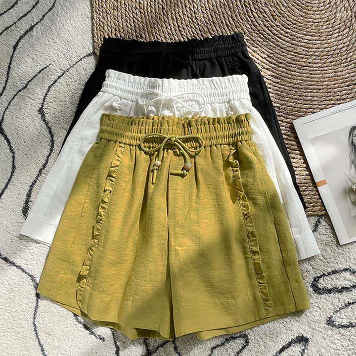 Buddha Stones Sommerliche Damen-Shorts mit Kordelzug, Rüschen, elastischem Bund und Taschen - image 25