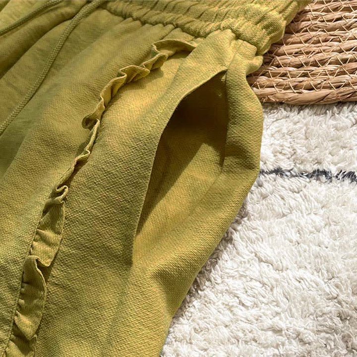 Buddha Stones Sommerliche Damen-Shorts mit Kordelzug, Rüschen, elastischem Bund und Taschen - image 5