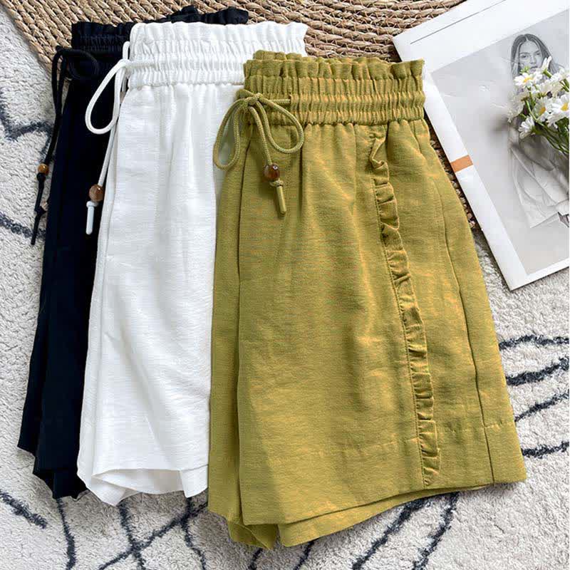 Buddha Stones Sommerliche Damen-Shorts mit Kordelzug, Rüschen, elastischem Bund und Taschen - image 27