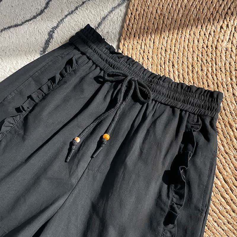 Buddha Stones Sommerliche Damen-Shorts mit Kordelzug, Rüschen, elastischem Bund und Taschen - image 9