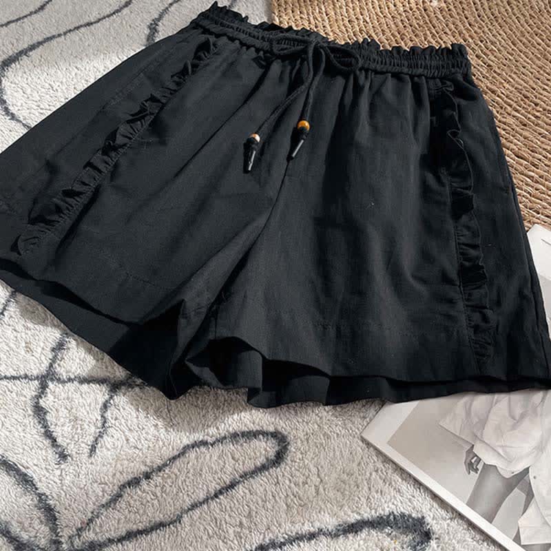 Buddha Stones Sommerliche Damen-Shorts mit Kordelzug, Rüschen, elastischem Bund und Taschen - image 8