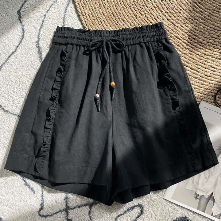 Buddha Stones Sommerliche Damen-Shorts mit Kordelzug, Rüschen, elastischem Bund und Taschen - Schwarz - US 8-10, UK/AU 12-14, EU 40-42 (2XL) - image 7