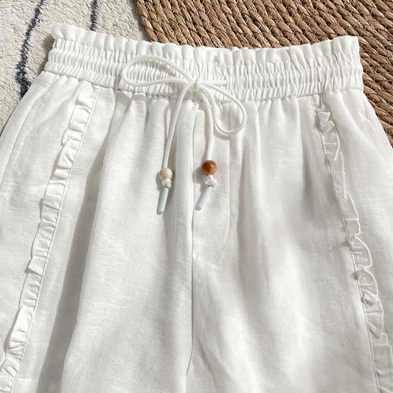 Buddha Stones Sommerliche Damen-Shorts mit Kordelzug, Rüschen, elastischem Bund und Taschen - image 16