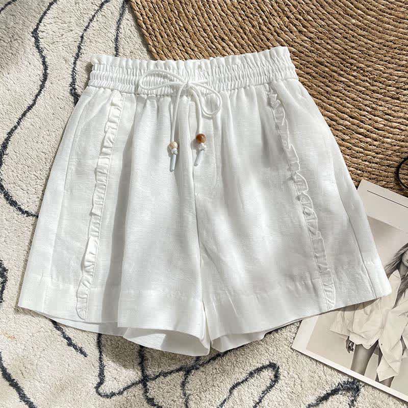 Buddha Stones Sommerliche Damen-Shorts mit Kordelzug, Rüschen, elastischem Bund und Taschen - Weiß - US 8-10, UK/AU 12-14, EU 40-42 (2XL) - image 13
