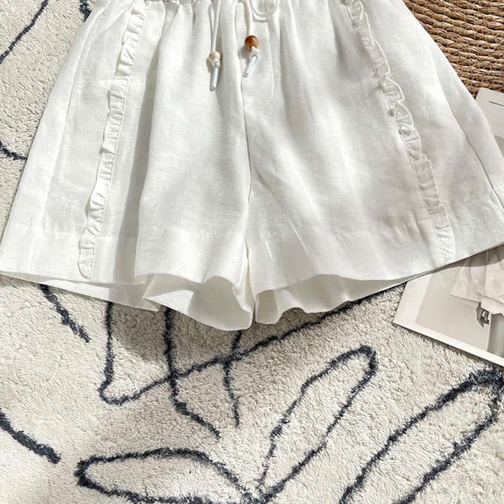 Buddha Stones Sommerliche Damen-Shorts mit Kordelzug, Rüschen, elastischem Bund und Taschen - image 15