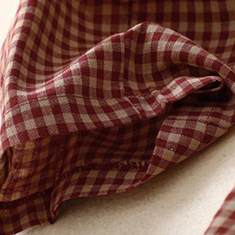 Buddha Stones Sommerliche karierte, knöchellange Damenhose mit elastischem Bund und Taschen - image 5