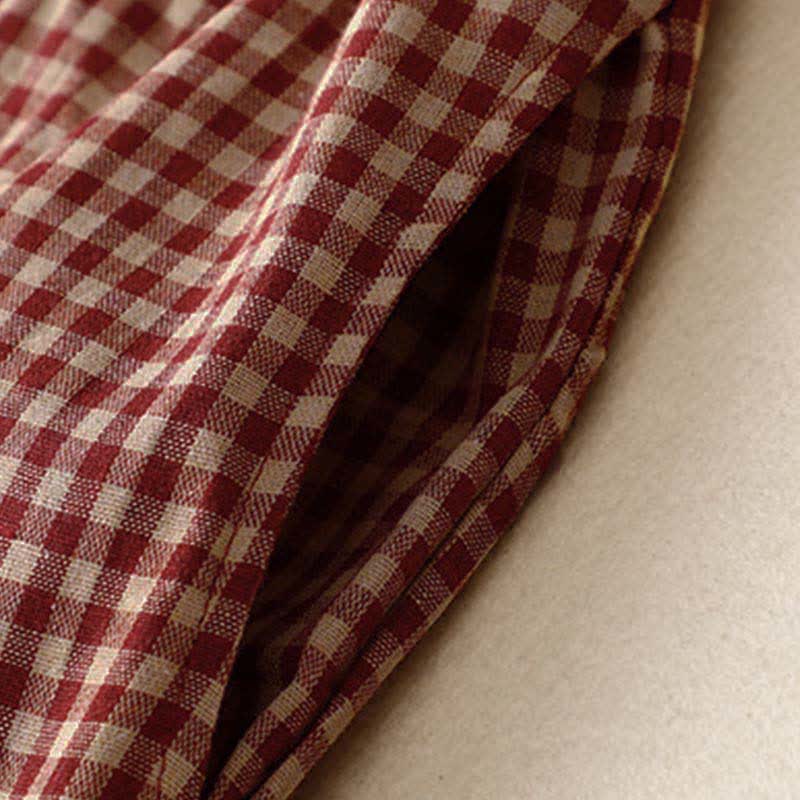 Buddha Stones Sommerliche karierte, knöchellange Damenhose mit elastischem Bund und Taschen - image 2