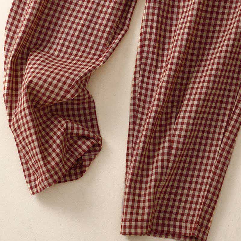 Buddha Stones Sommerliche karierte, knöchellange Damenhose mit elastischem Bund und Taschen - image 4