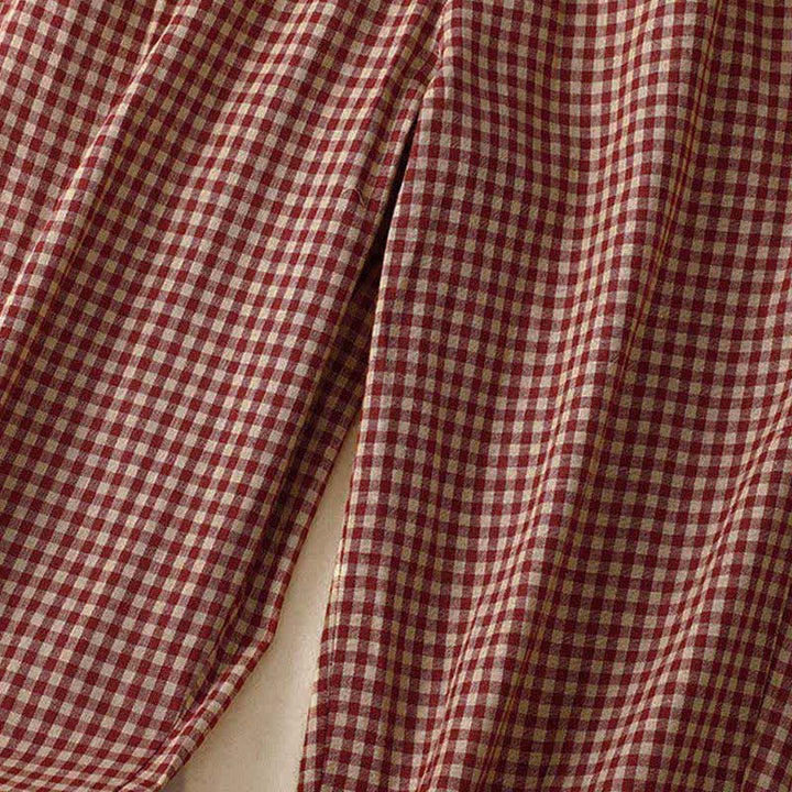 Buddha Stones Sommerliche karierte, knöchellange Damenhose mit elastischem Bund und Taschen - image 3