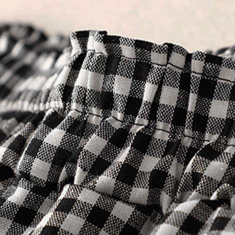 Buddha Stones Sommerliche karierte, knöchellange Damenhose mit elastischem Bund und Taschen - image 9