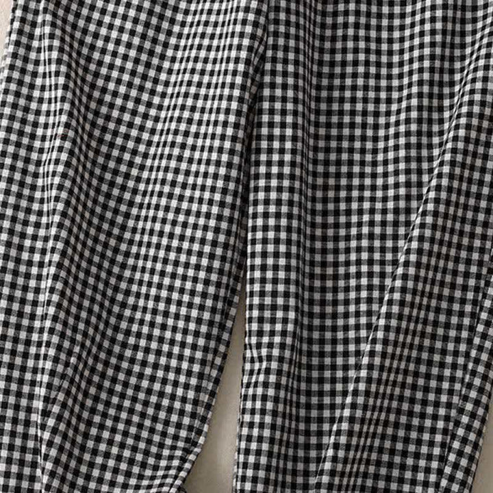 Buddha Stones Sommerliche karierte, knöchellange Damenhose mit elastischem Bund und Taschen - image 12