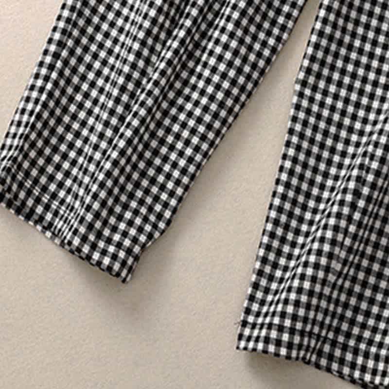 Buddha Stones Sommerliche karierte, knöchellange Damenhose mit elastischem Bund und Taschen - image 14