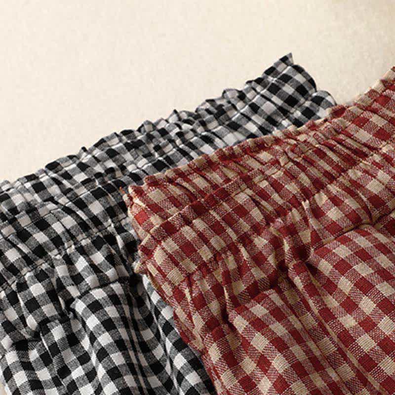 Buddha Stones Sommerliche karierte, knöchellange Damenhose mit elastischem Bund und Taschen - image 18