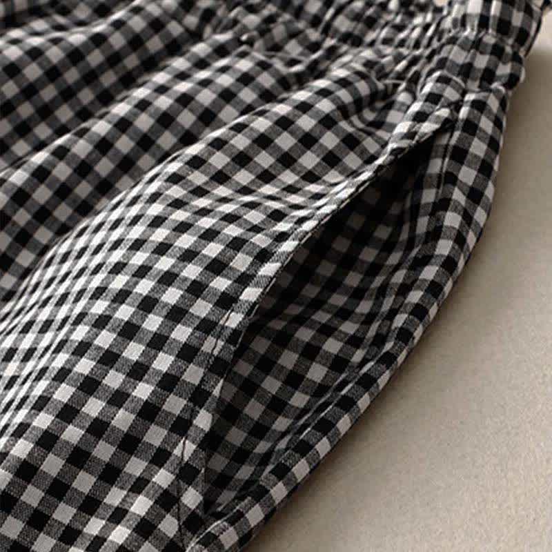 Buddha Stones Sommerliche karierte, knöchellange Damenhose mit elastischem Bund und Taschen - image 10