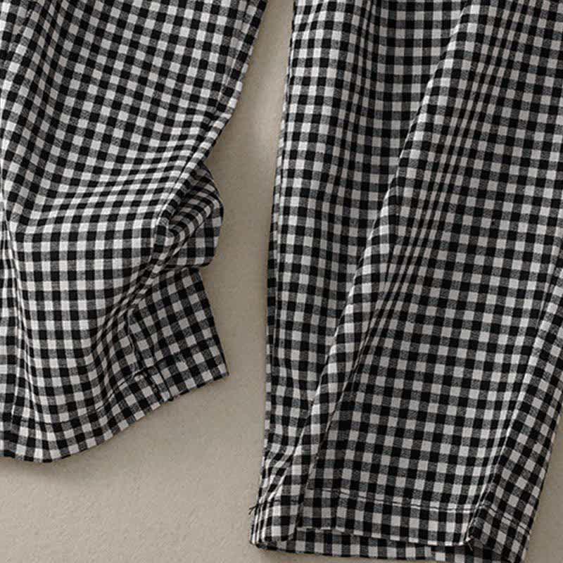 Buddha Stones Sommerliche karierte, knöchellange Damenhose mit elastischem Bund und Taschen - image 13