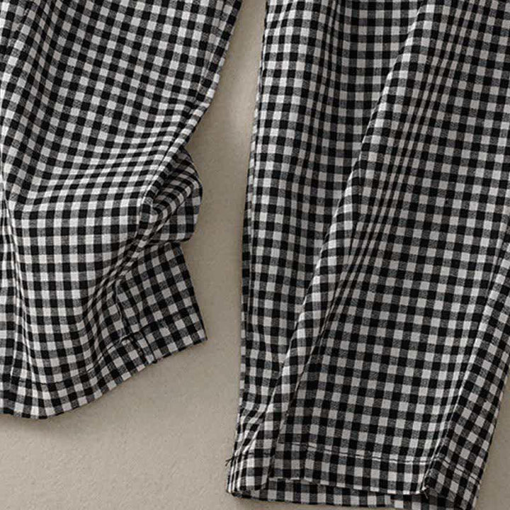 Buddha Stones Sommerliche karierte, knöchellange Damenhose mit elastischem Bund und Taschen - image 13