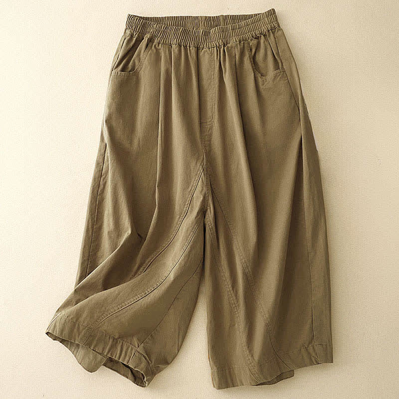 Buddha Stones Sommerliche Damen-Halbhose aus Baumwolle mit elastischem Bund und Taschen - Dunkelkhaki - US 8-10, UK/AU 12-14, EU 40-42 (2XL) - image 0