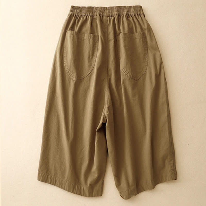 Buddha Stones Sommerliche Damen-Halbhose aus Baumwolle mit elastischem Bund und Taschen - image 1