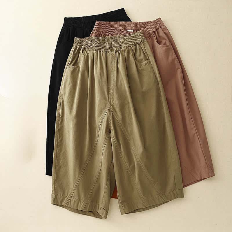 Buddha Stones Sommerliche Damen-Halbhose aus Baumwolle mit elastischem Bund und Taschen - image 19