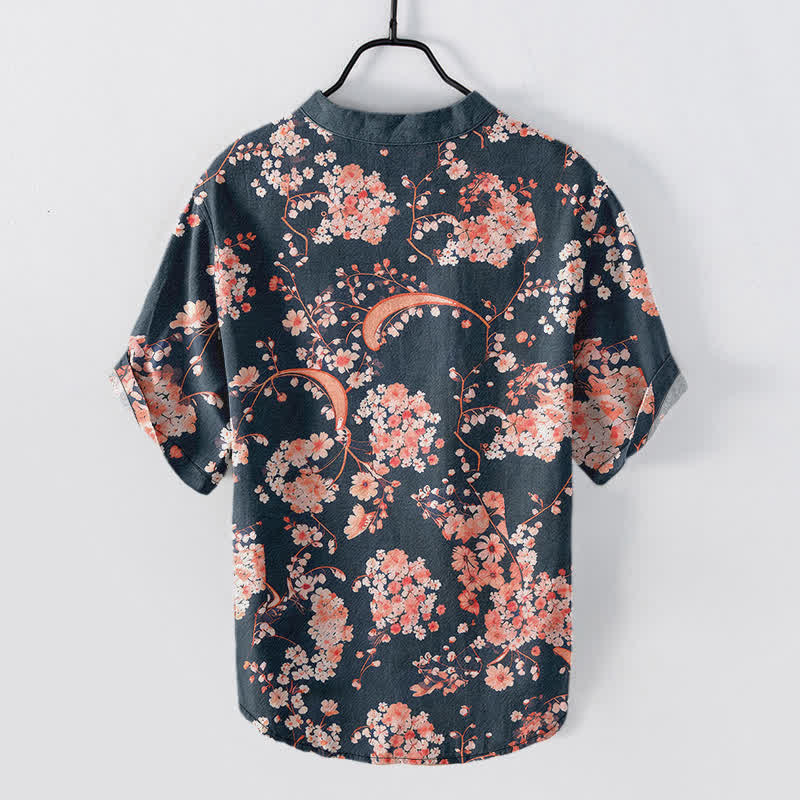 Buddha Stones Baumwollhemd, rosa mit Blumenmuster, Henley-Stil, Kurzarm, halbe Knopfleiste, Herren, Kurzarm, Herrenhemd ... Henley-Stil, rosa, mit halber Knopfleiste - image 1