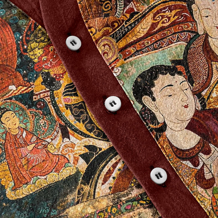 Buddha Stones Herren-Kurzarmhemd aus Baumwolle mit Porträtdruck und halber Knopfleiste - image 3