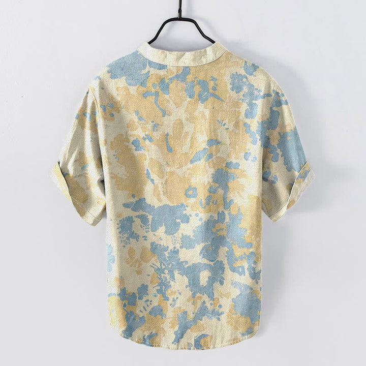 Buddha Stones Herren-Henley-Hemd aus Baumwolle mit Aquarell-Blumenmuster, kurzen Ärmeln und halber Knopfleiste - image 1