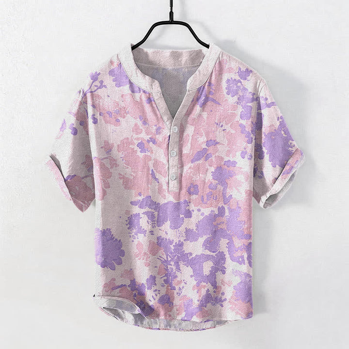 Buddha Stones Herren-Henley-Hemd aus Baumwolle mit Aquarell-Blumenmuster, kurzen Ärmeln und halber Knopfleiste - Distel - US/ UK/AU50, EU60 (5XL) - image 5