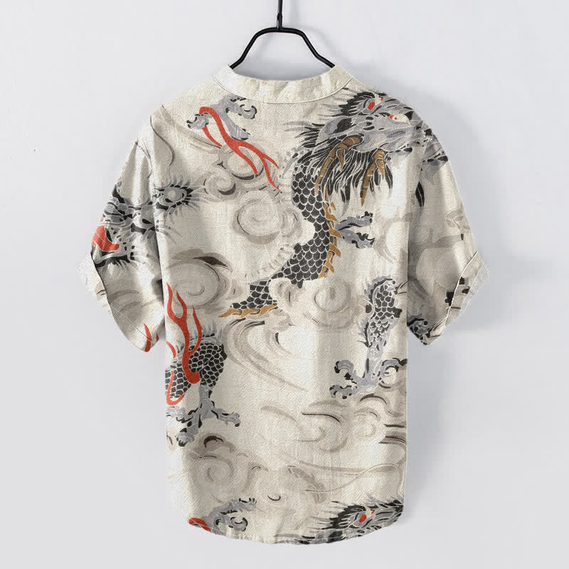 Buddha Stones Herren-Henley-Hemd mit Drachenprint, kurzen Ärmeln und halber Knopfleiste aus Baumwolle - image 1