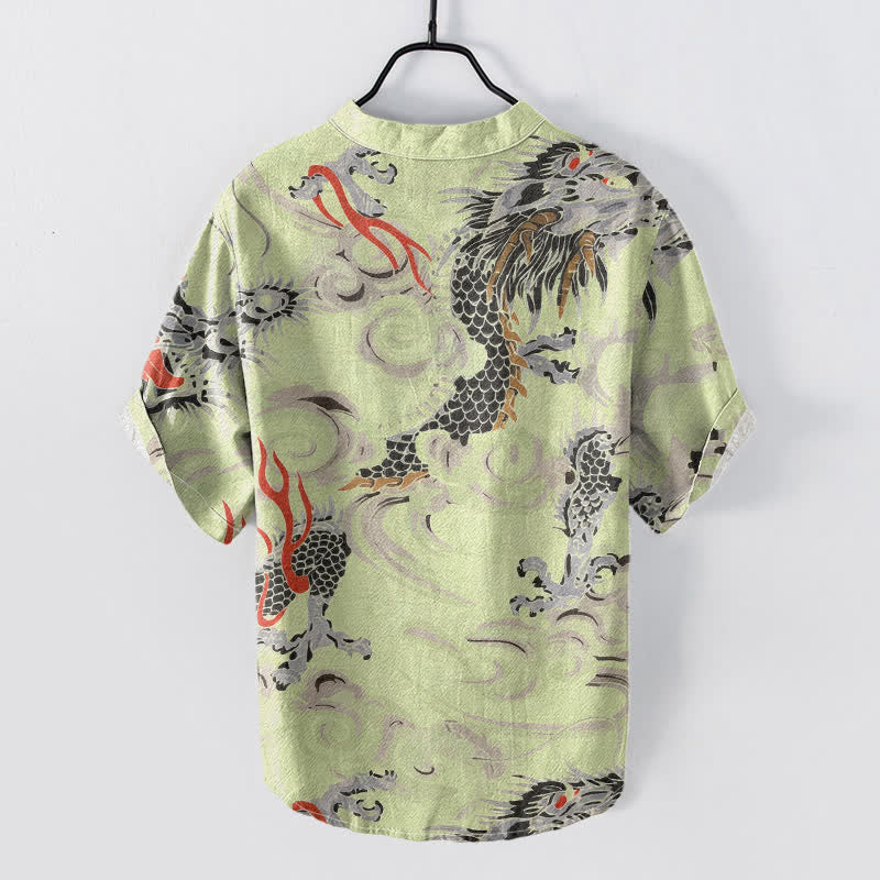 Buddha Stones Herren-Henley-Hemd mit Drachenprint, kurzen Ärmeln und halber Knopfleiste aus Baumwolle - image 4