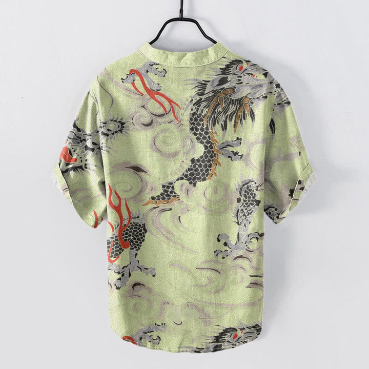 Buddha Stones Herren-Henley-Hemd mit Drachenprint, kurzen Ärmeln und halber Knopfleiste aus Baumwolle - image 4