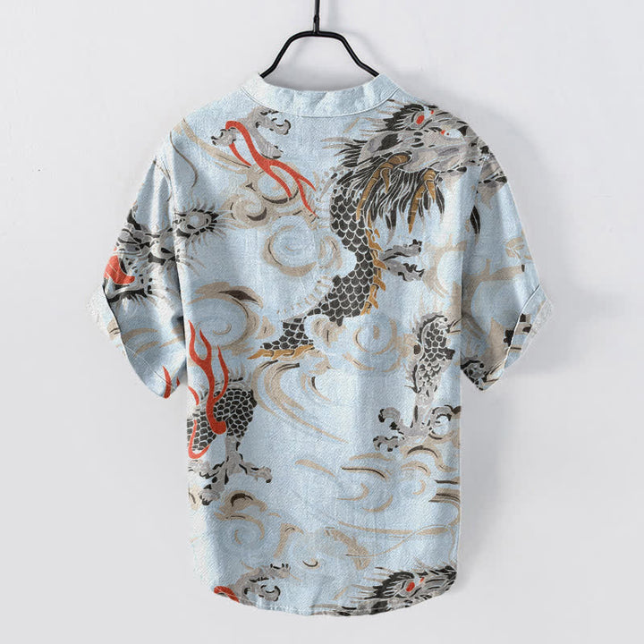 Buddha Stones Herren-Henley-Hemd mit Drachenprint, kurzen Ärmeln und halber Knopfleiste aus Baumwolle - image 6