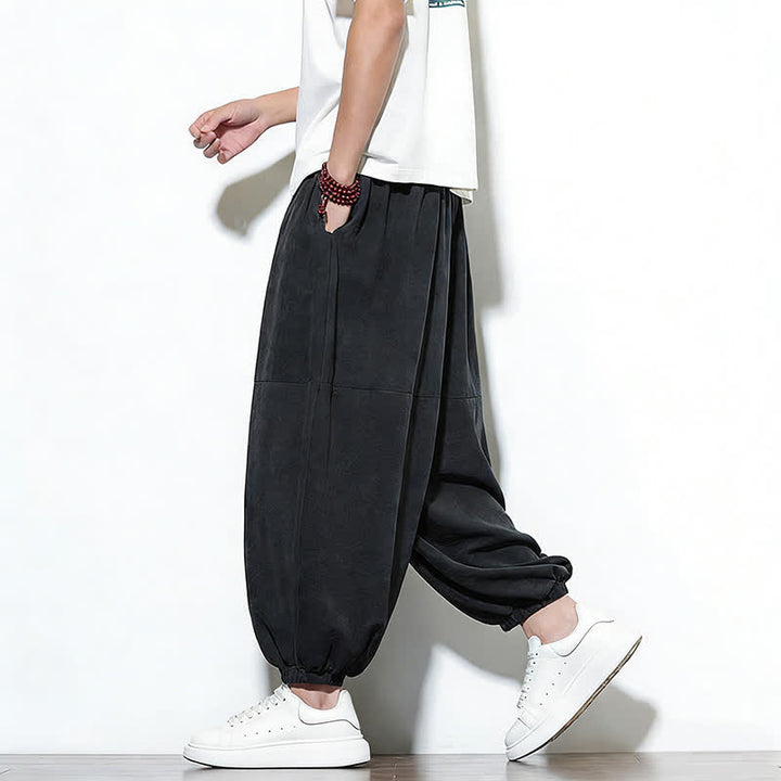 Buddha Stones Frühlingstaugliche, einfarbige, knöchellange Herren-Haremshose aus Baumwolle mit Kordelzug und Taschen - image 26