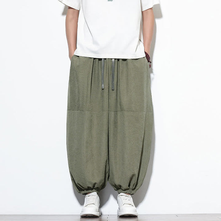 Buddha Stones Frühlingstaugliche, einfarbige, knöchellange Herren-Haremshose aus Baumwolle mit Kordelzug und Taschen - Olivgrün - US/UK/AU46, EU56 (5XL) - image 27