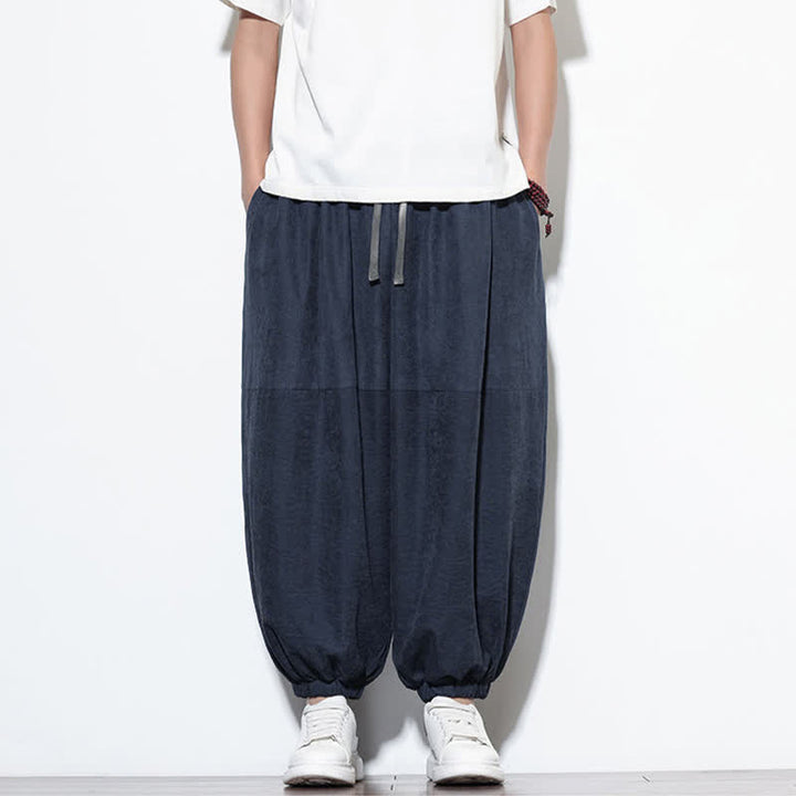 Buddha Stones Frühlingstaugliche, einfarbige, knöchellange Herren-Haremshose aus Baumwolle mit Kordelzug und Taschen - image 1