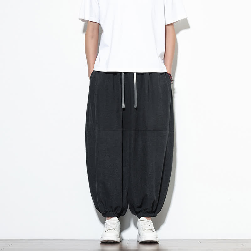 Buddha Stones Frühlingstaugliche, einfarbige, knöchellange Herren-Haremshose aus Baumwolle mit Kordelzug und Taschen - Schwarz - US/ UK/AU46, EU56 (5XL) - image 19