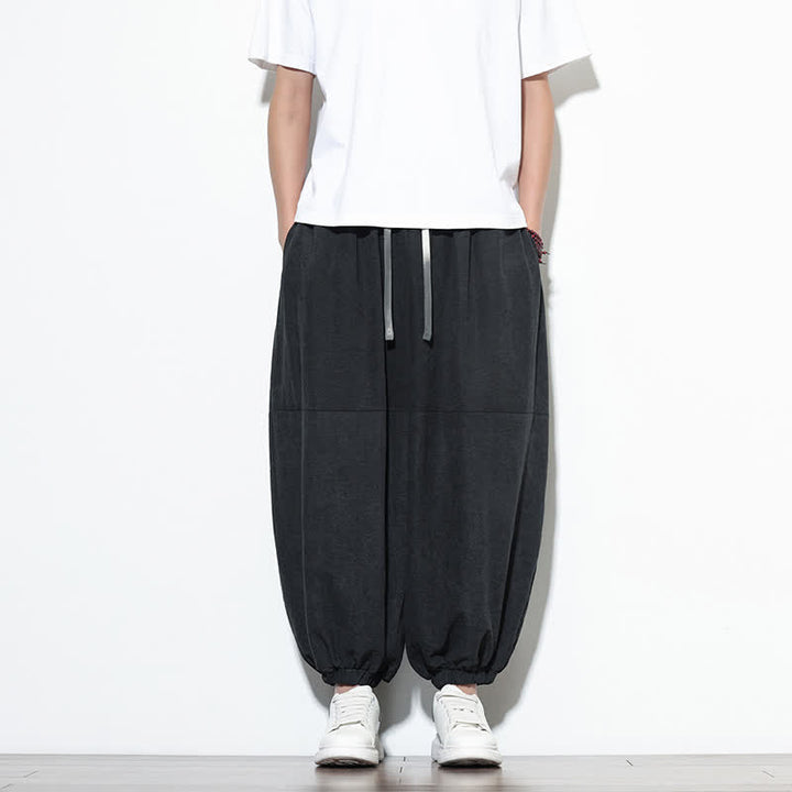 Buddha Stones Frühlingstaugliche, einfarbige, knöchellange Herren-Haremshose aus Baumwolle mit Kordelzug und Taschen - Schwarz - US/ UK/AU46, EU56 (5XL) - image 19