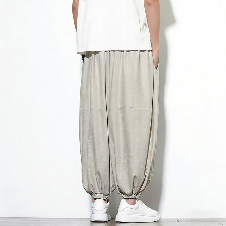 Buddha Stones Frühlingstaugliche, einfarbige, knöchellange Herren-Haremshose aus Baumwolle mit Kordelzug und Taschen - image 12