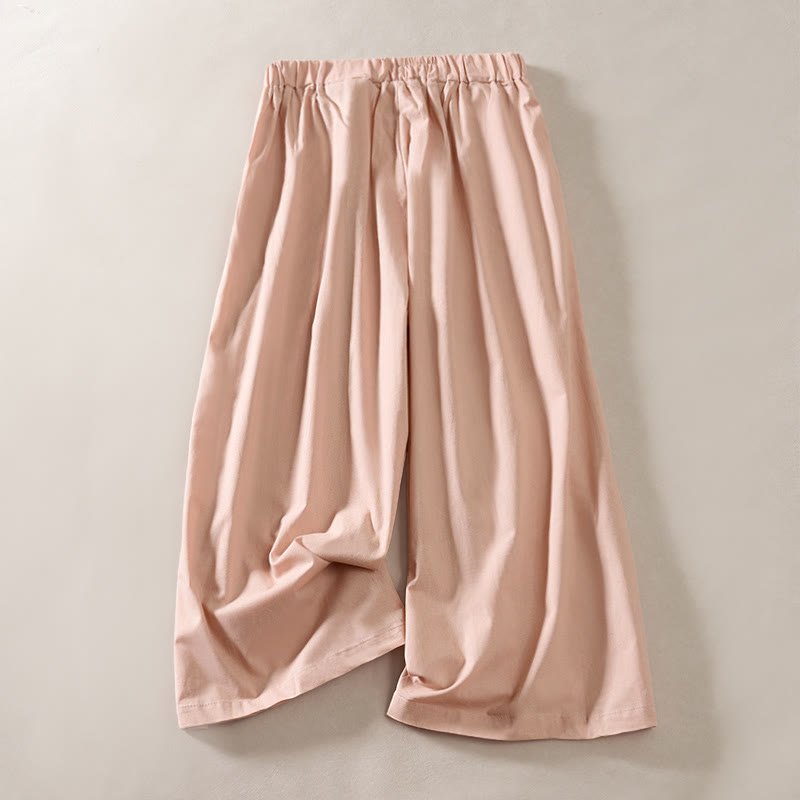 Buddha Stones Sommerliche, plissierte Damenhose mit elastischem Bund, kurzem Bein und Taschen - image 1
