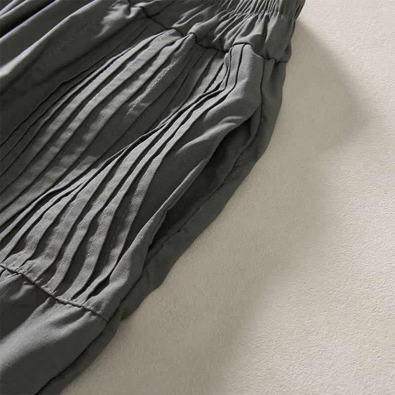 Buddha Stones Sommerliche, plissierte Damenhose mit elastischem Bund, kurzem Bein und Taschen - image 10