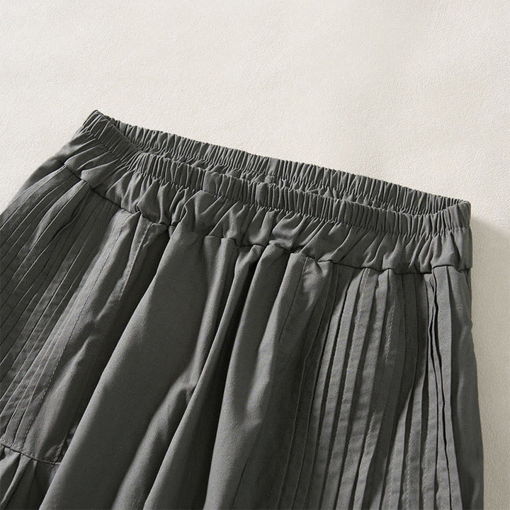 Buddha Stones Sommerliche, plissierte Damenhose mit elastischem Bund, kurzem Bein und Taschen - image 9