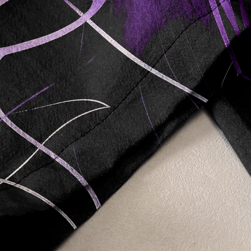 Buddha Stones Damenhose aus reiner Baumwolle mit lila Lotusmuster, elastischem Bund und Taschen - image 3