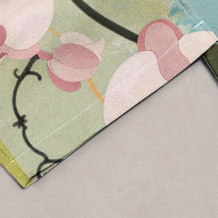 Buddha Stones Baumwollhose mit Orchideenmuster, Kordelzug, elastischem Bund und Taschen für Damen - image 1