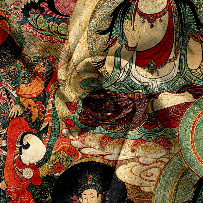 Buddha Stones Damenhose aus reiner Baumwolle mit mehreren Buddha-Mustern, elastischem Bund und Taschen - image 3